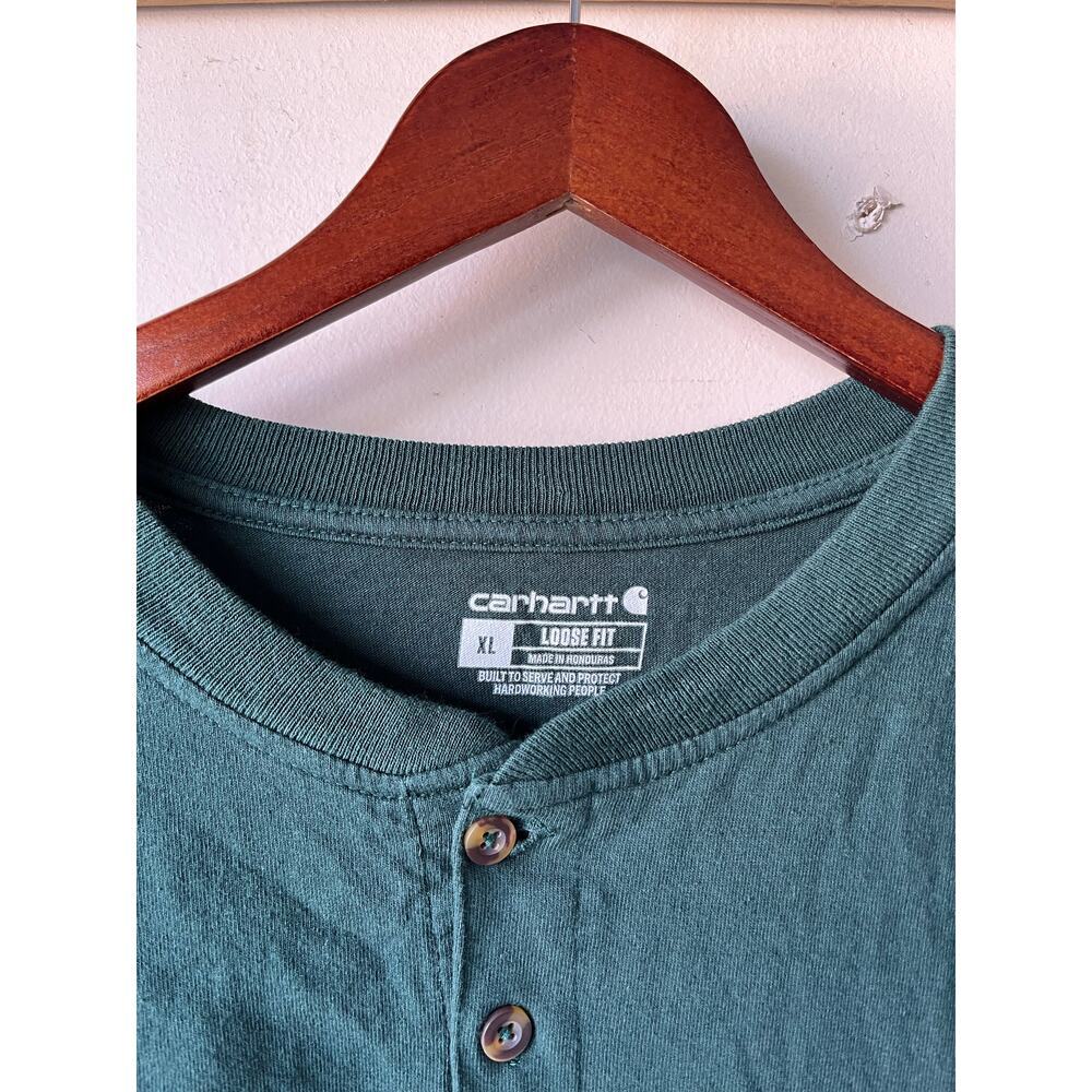 Mens Carhartt Loose Fit 100% Cotton Henley Shirt Size XL Green - Picture 4 of 5
